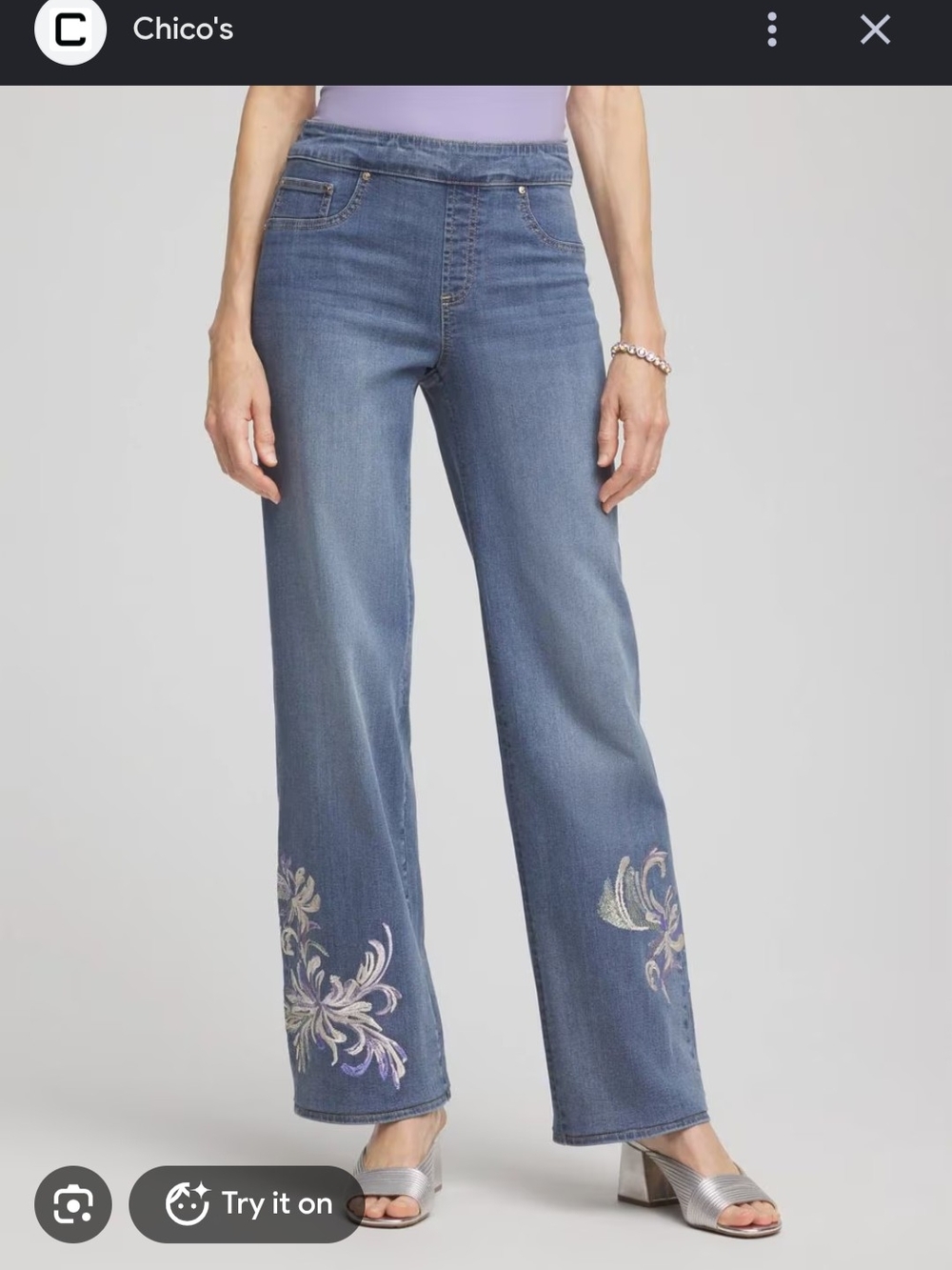 Chico's Denim Wide-Leg Jeans with Hem Embroidery